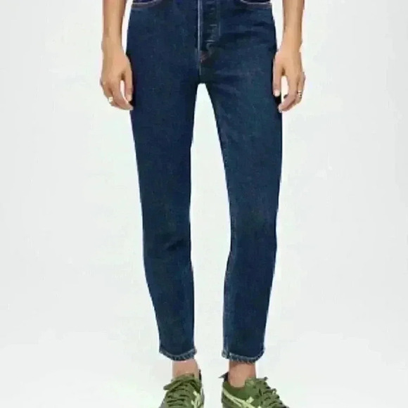 New ReDone 90s High Rise Button Fly Ankle Crop Denim Jeans Dark Wash Size 29 - Picture 2 of 10